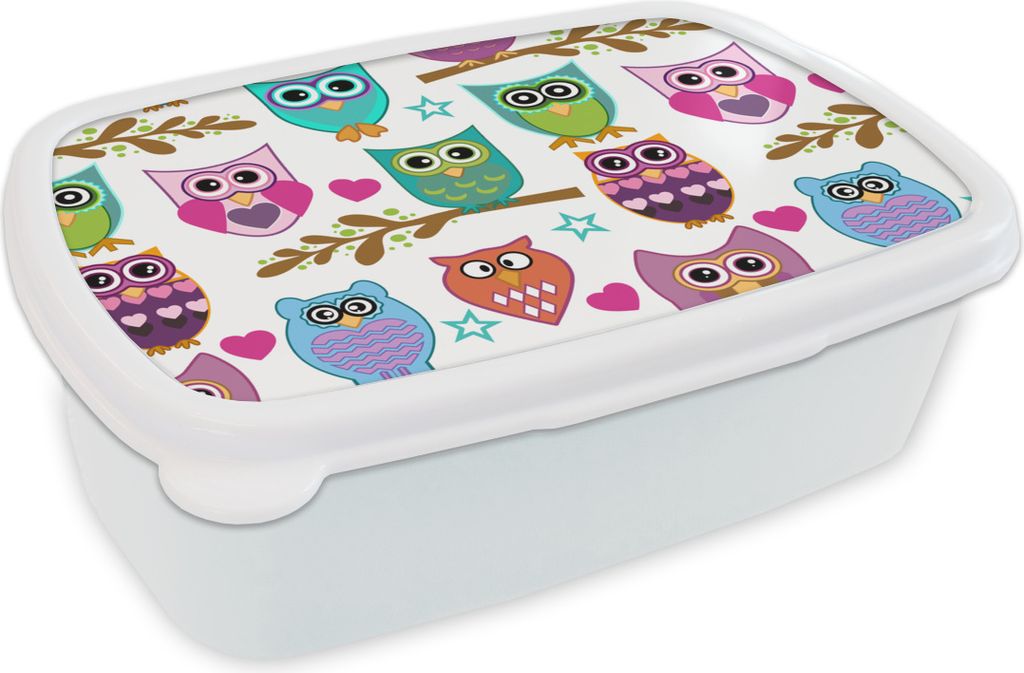 KitchenYeah Lunchbox Brotzeit Brotdose 17x11 cm Design - Eulen - Tiere Kinder Brotzeitdose - Lunch Box - Kinder - Sandwich-Box - Schulbox - Lunch...