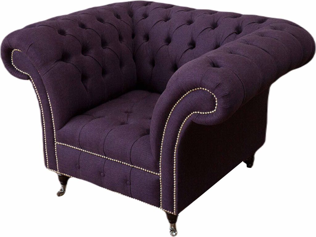 Sessel Einsitzer Luxus 1 Sitz Sitz Design Textil Lila Stoff Chesterfield