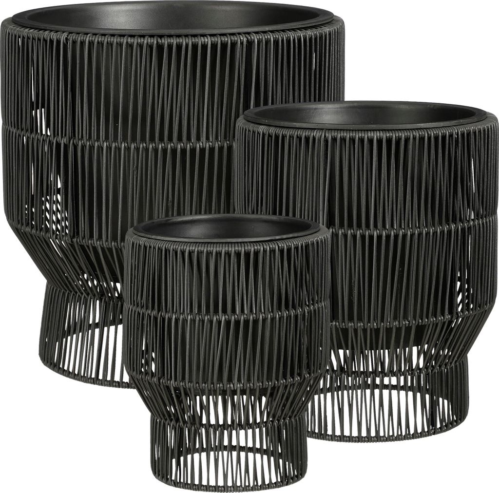 Mica Decorations Peta Pflanzenständer – Set von 3 – Pflanzentopf für Blumen und Außenpflanzen – Für den Außenbereich – Schwarz
