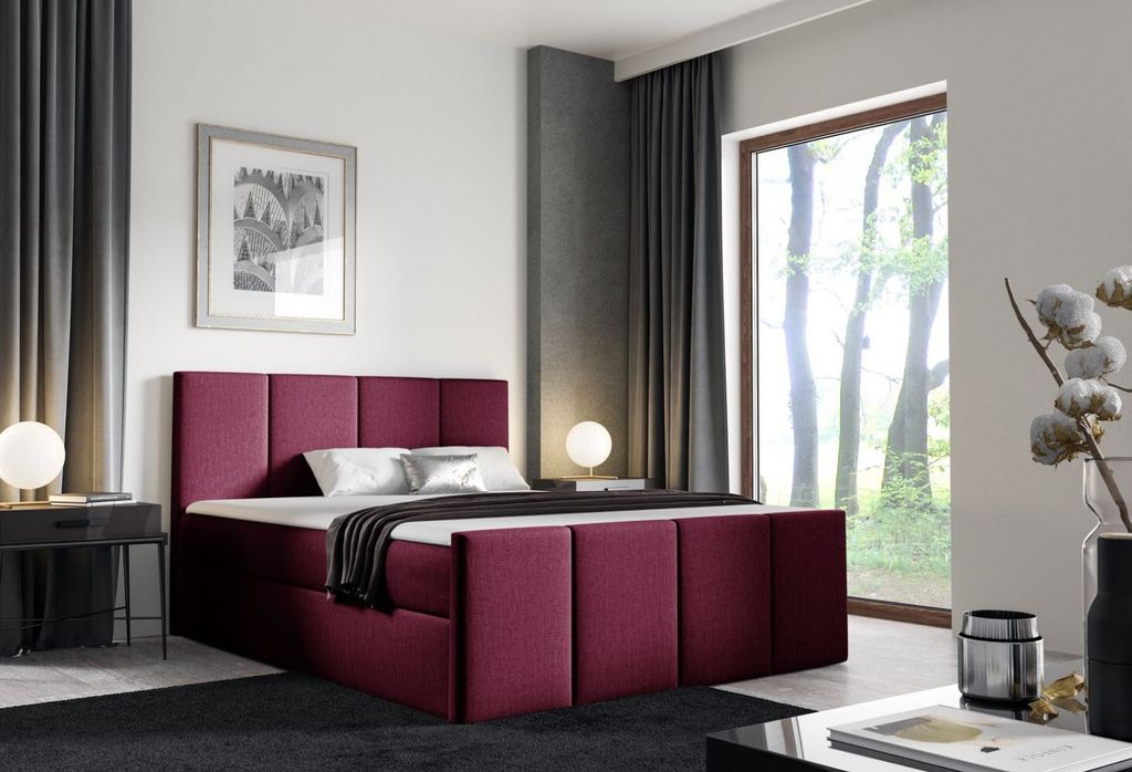 Bett mit Matratze und Lattenrost LOLA – 160x200, rot 2 + ER Topper