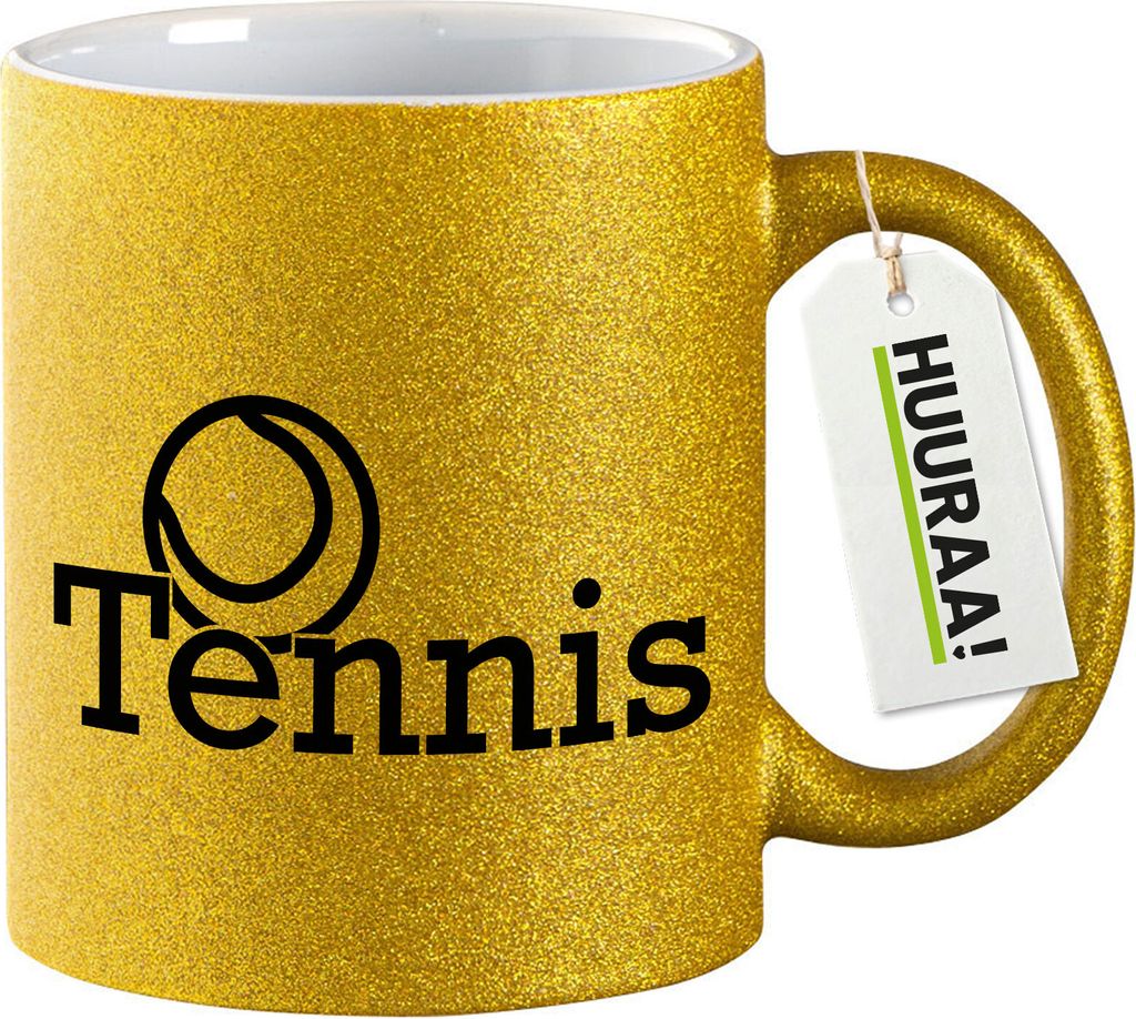 Huuraa Glitzertasse Tennis Ball 330ml Gold Keramik Kaffeebecher Geschenkidee