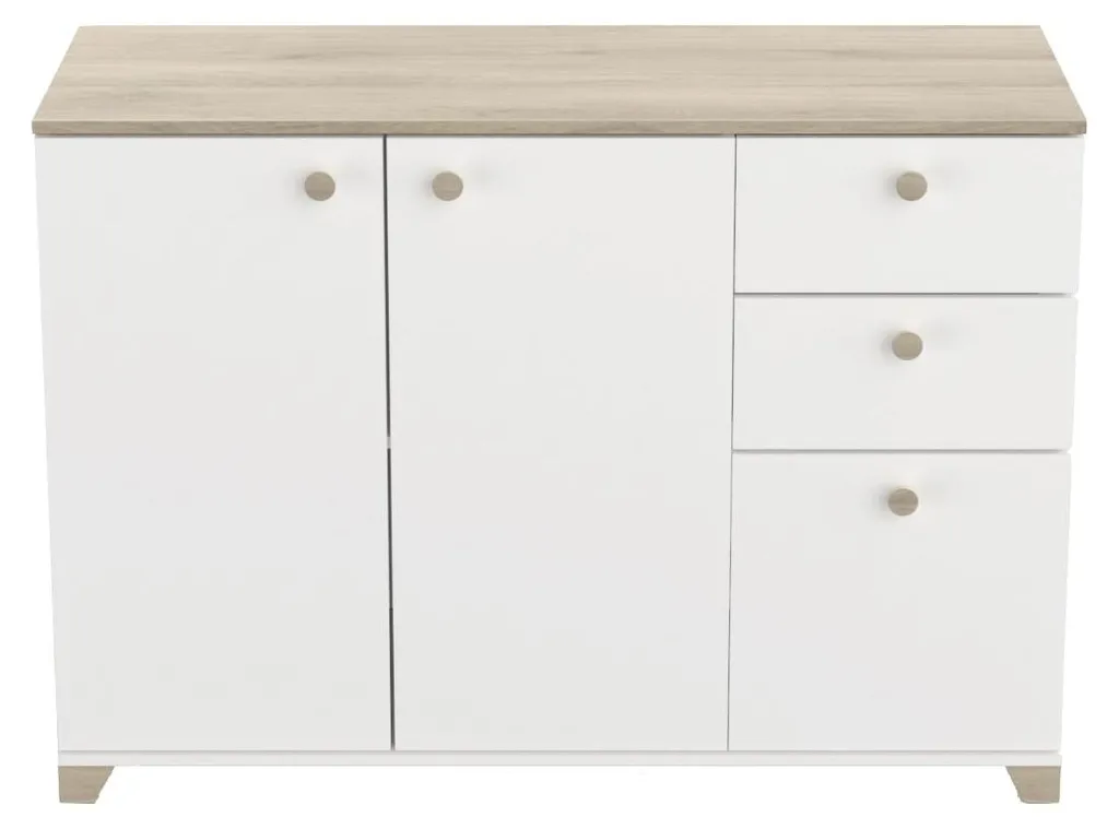 Buffet CALICOSY 3 portes et 2 tiroirs chêne kronberg et blanc L119,6 cm