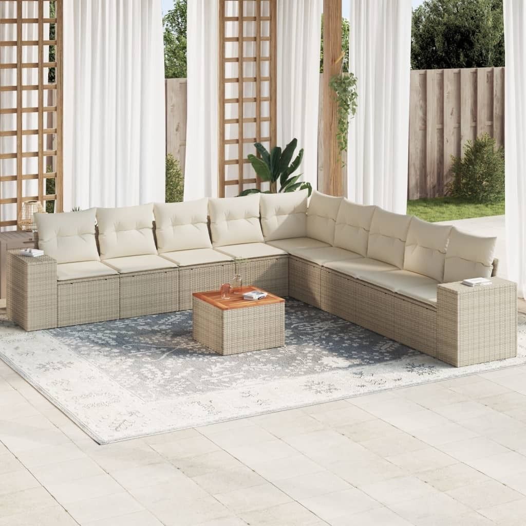 Design 10-tlg. Garten-Sofagarnitur mit Kissen Beige Poly Rattan, Gartenmöbel-Sets 2024 Neu
