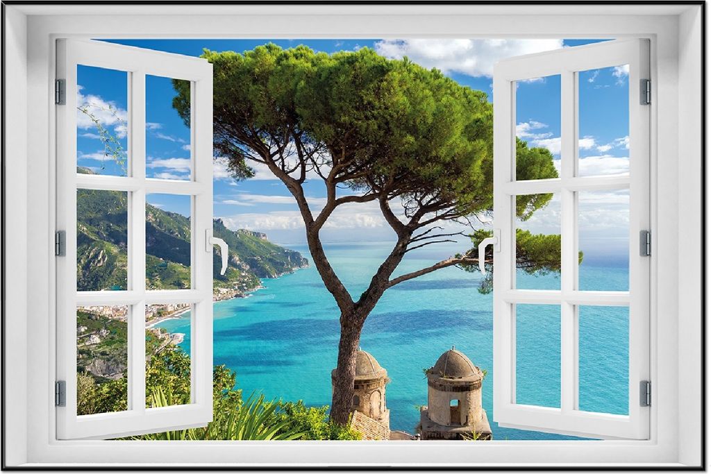 Wallario Wandbild mit Fenster-Illusion: Italienische Küste, Produktbild 