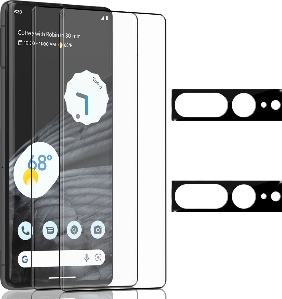 2-Pack Google Pixel 7 Pro Displayschutzfolie und 2-Pack Objektivschutz – gehärtetes Glas 9H – Super-Qualität 3D