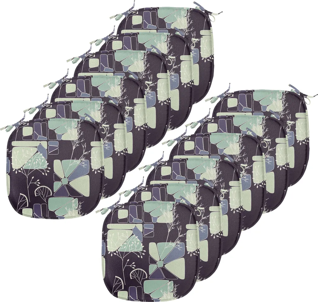ABAKUHAUS Cuscini decorativi per sedie da sala da pranzo, morbidi e geometrici, cuscini decorativi impermeabili con cinturini per sedie da cucina, 40 cm x 40 cm, confezione da 12, verde chiaro e grigio blu