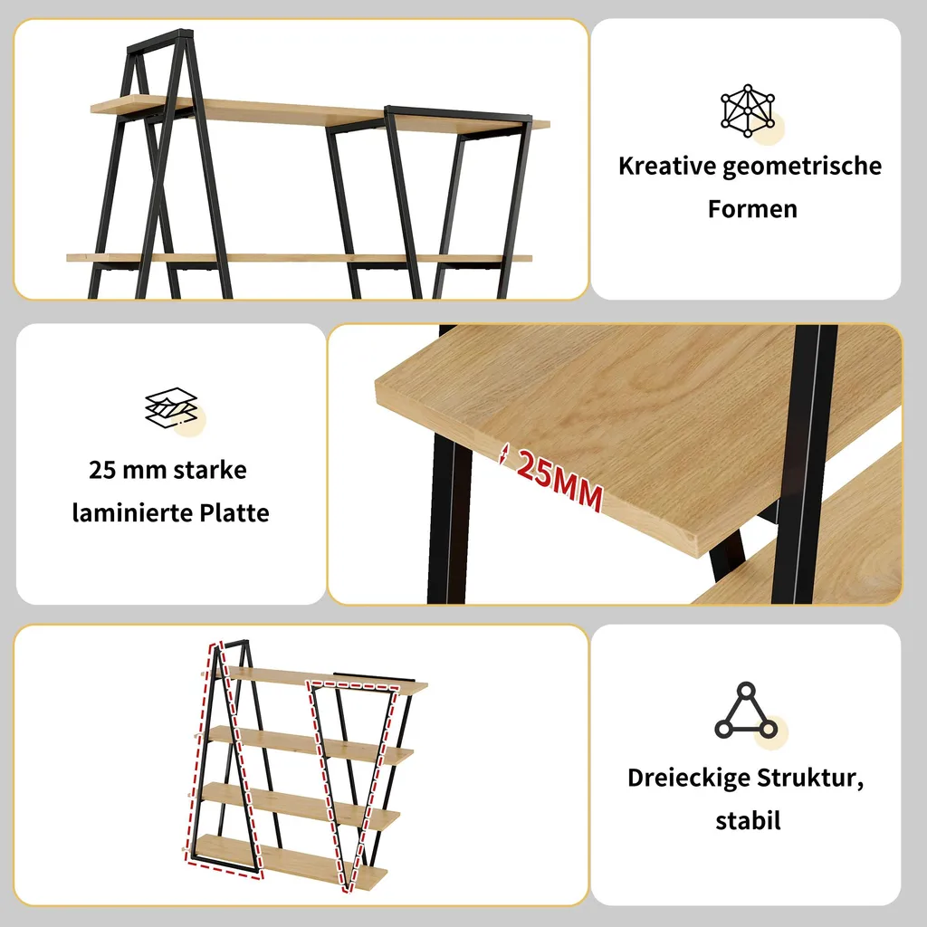 Bibliothèque robuste anti-flexion en MDF 25 mm pour objets lourds