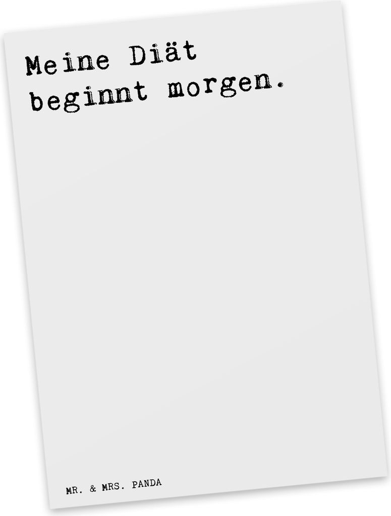 Mr. & Mrs. Panda Postkarte Meine Diät beginnt morgen. - Weiß - Geschenk, Postkarten, Grußkarte, Spruch Sprüche Weisheiten Zitate Lustig Weishei...