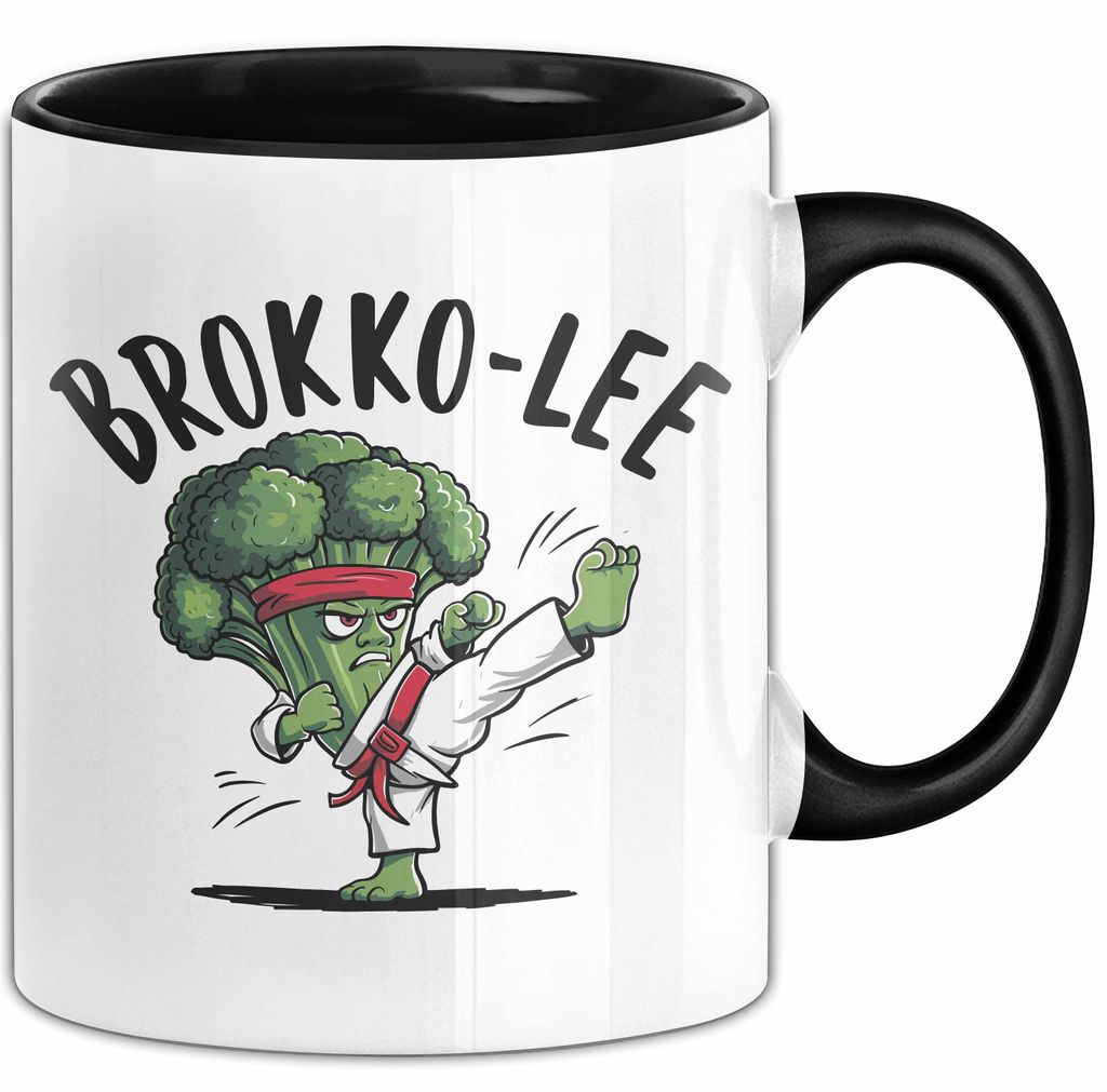 Kampfsportler Tasse Geschenk Brokko-Lee Witziger Spaß Geschenkidee Veganer Vegan (Schwarz)