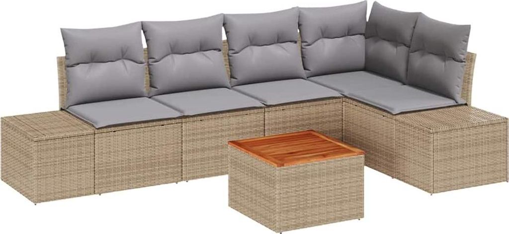 Gartensofa-set 6 pcs Beige und Hellgrau Poly-Rattan