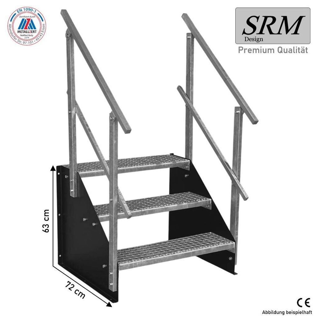 3 Stufen Standtreppe Modell 1 freistehend schwarz Treppe Produktbild 
