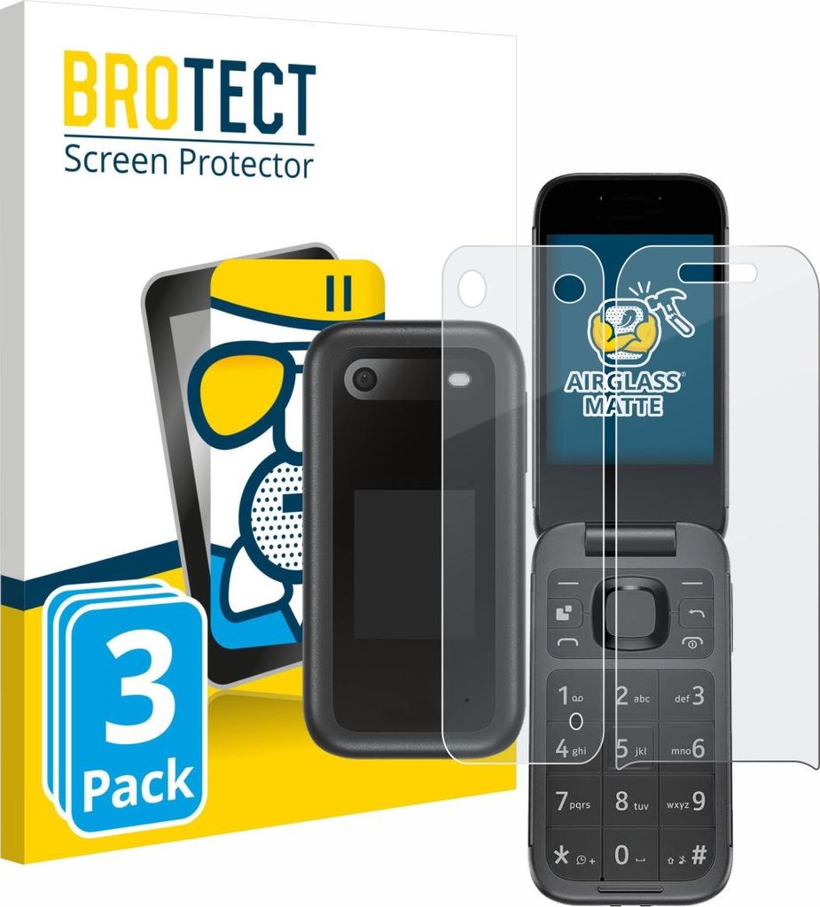 3x BROTECT Entspiegelungs Schutzglas für Nokia 2660 Flip (Display+Rückseite) Schutzfolie Panzer Folie Glas Display Schutz matt