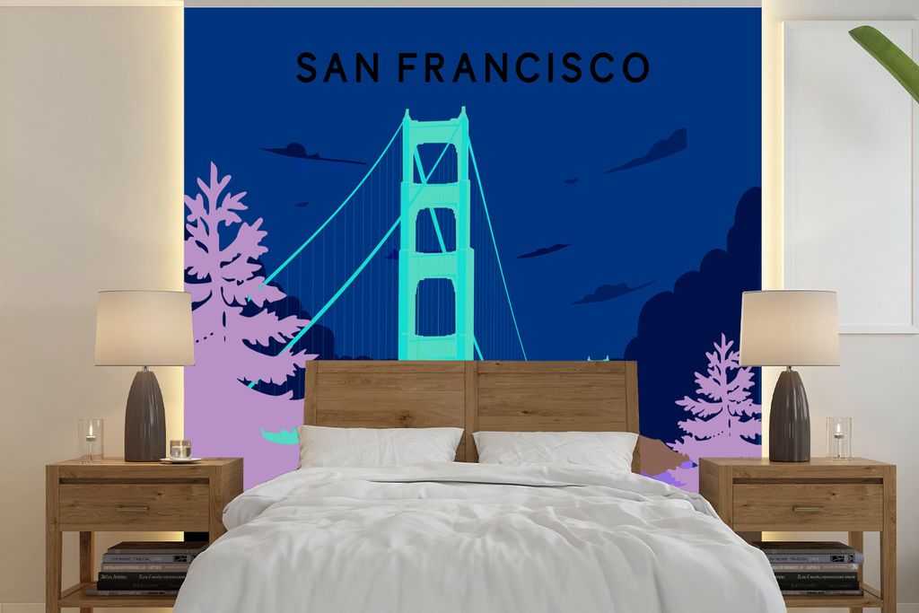 MuchoWow Fototapete für Wohnzimmer oder Schlafzimmer Wandtapete Vinyl Motivtapete Brücke - San Francisco - USA - Golden Gate Bridge - 350x350 c...