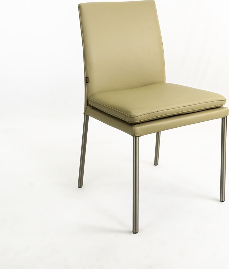 SIX Echtleder Esszimmerstuhl – Ricco Sand mit Edelstahlrahmen – Design ideal für Esszimmer, Küche & Wohnzimmer – Fertig montiert, bis 150 k...