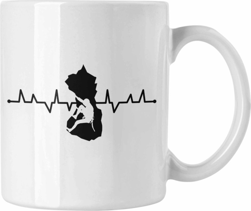 Trendation - Klettern Bergsteigen Geschenk Tasse Boulder Geschenkidee Berge Herzschlag (Weiß)