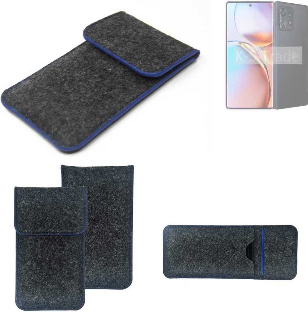 K-S-Trade Handy-Hülle Schutz-Hülle kompatibel mit Motorola Edge+ 2023 Filztasche Pouch Tasche Case Sleeve Filzhülle dunkelgrau, blauer Rand