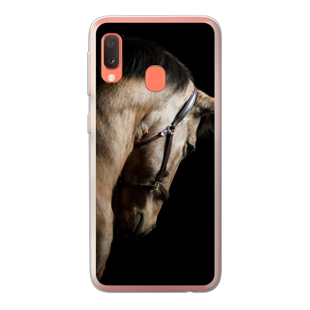 MuchoWow Handyhülle Schutzhülle Hülle für Samsung Galaxy A20e Pferde - Halfter - Schwarz Silikon Softcase Handy Hülle - Abdeckung