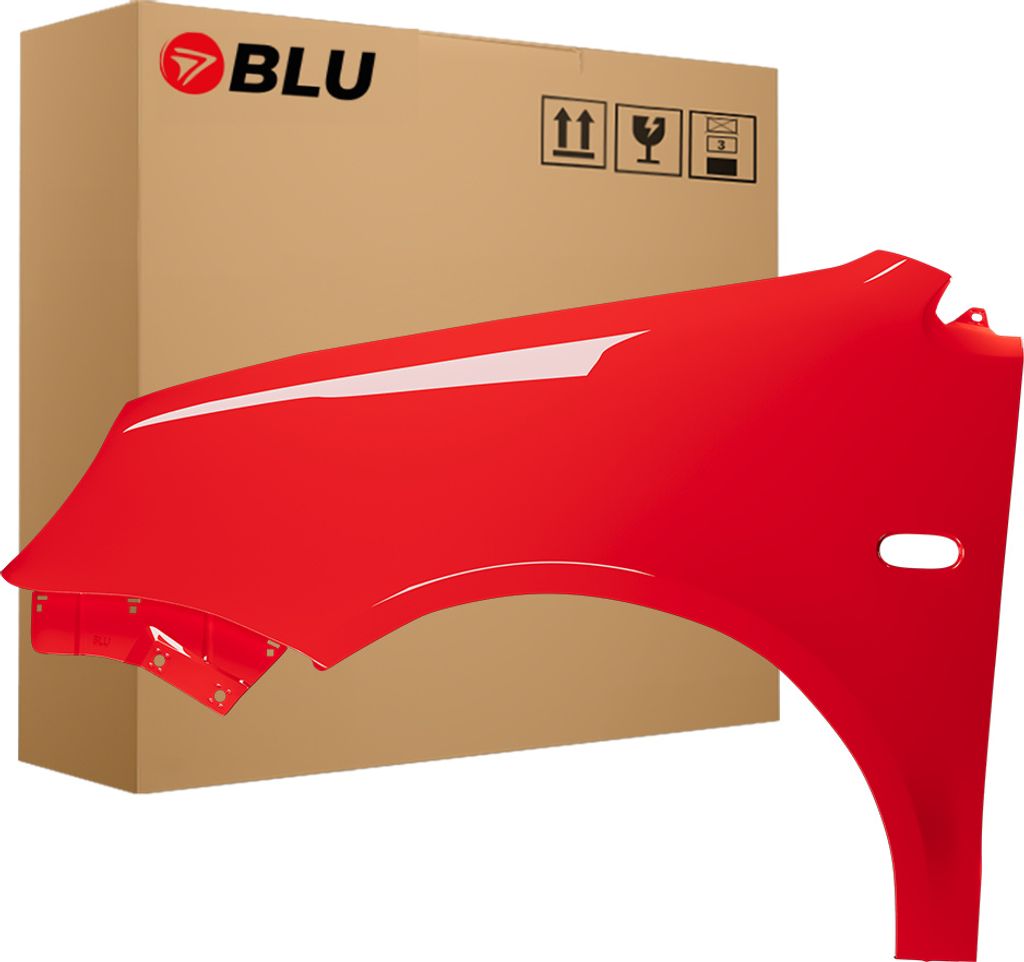 BLU Kotflügel Passend für VW Volkswagen Polo 9N IV 4 LP3G Links Rot FlashRot | 2001-2005 | Vorderseite Vorne | Lackiert | Einbaufertig