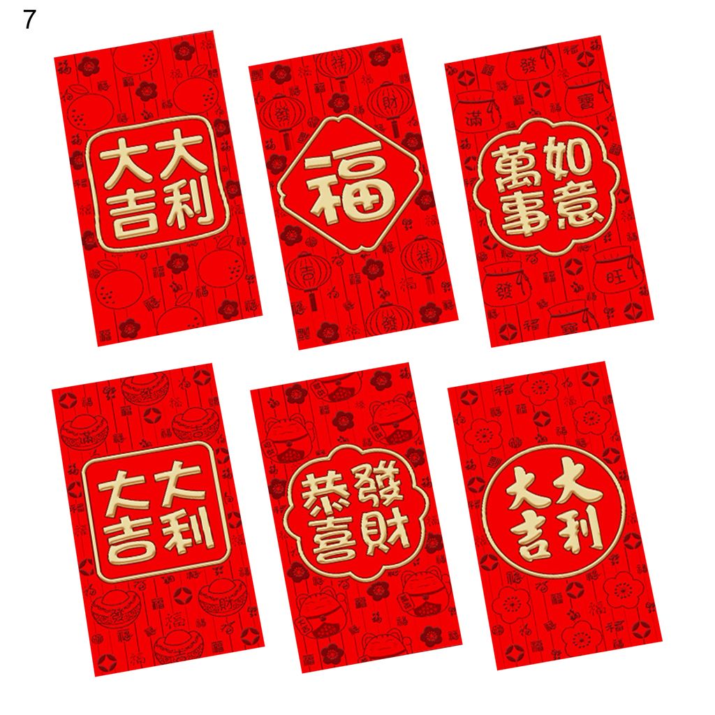 6PCS/SET Faltbares Papier rote Tasche auf Augenhöhe Practical Insert Card Slot Lucky Money Bag für Spring Festival-7