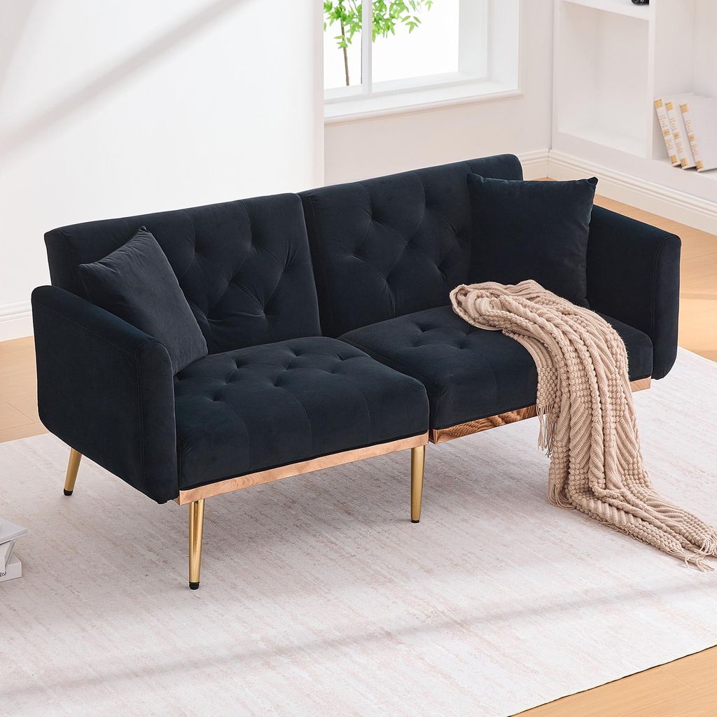 Modernes Zweiersofa fürs Wohnzimmer, 2-Sitzer-Sofa mit Kissen, Samtcouch mit 3-fach verstellbarer Rückenlehne, bequemes Schlafsofa mit gepolstert...