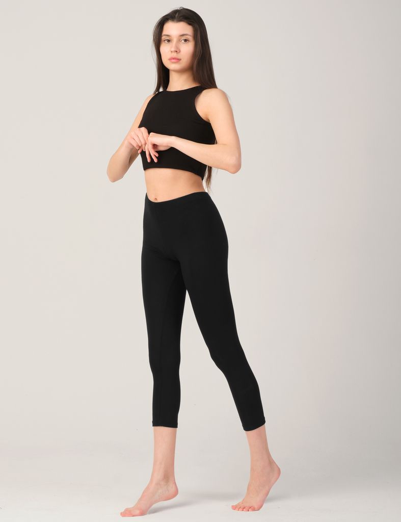 Damen Legging 3/4 Capri aus atmungsaktiver Viskose Schwarz Produktbild 