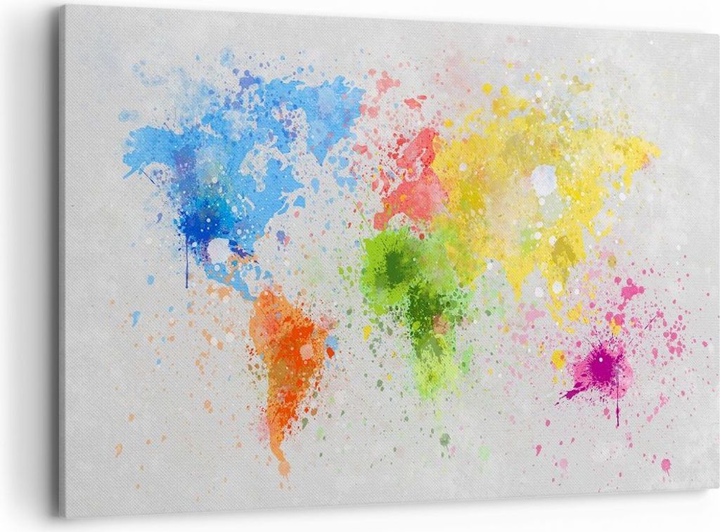 Bild auf Leinwand - Leinwandbild - Karte Welt modern - 120x80cm - Wand Bild - Wanddeko - Wandbilder - Leinwanddruck - Bilder - Kunstdruck - Wanddek...