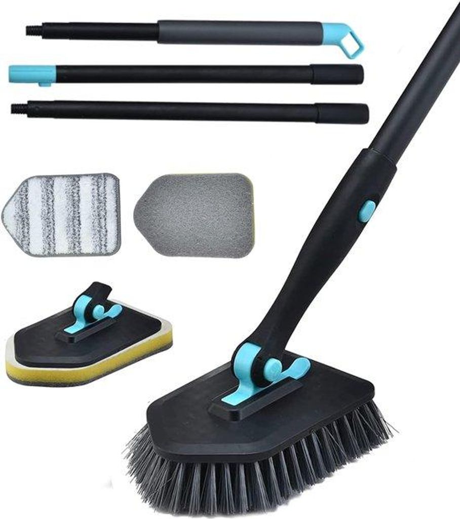 3-in-1 Badkamerreinigungsbürste mit 130 cm langem Griff, Badezimmerdusche und Fliesenbürste mit harte Kopf, Mikrofaserverbesserungen für Badezim...