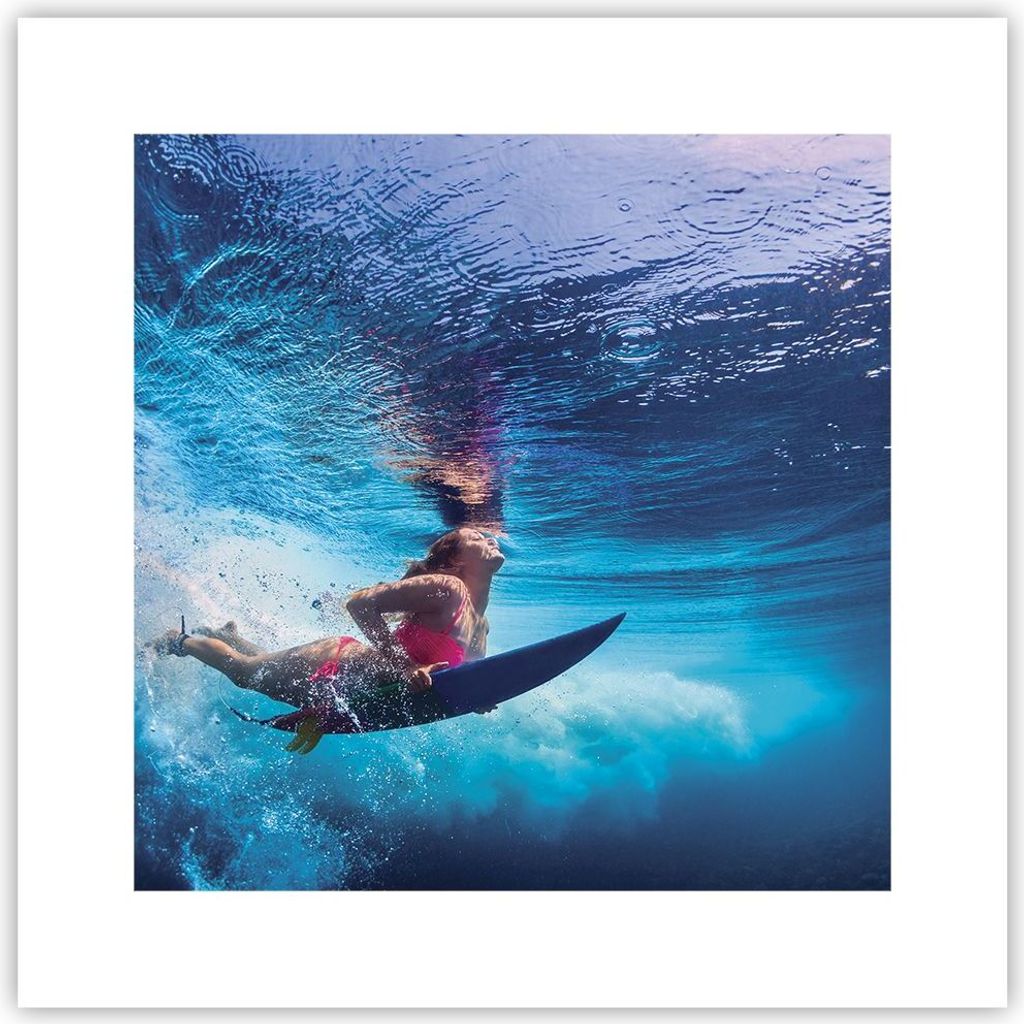 Poster - Poster ohne Rahmen - Surfen Frau Unterwasser - 30x30 cm - Wand Bild - Wanddeko - Wandbilder - Kunstposter - Wandposter - Bilder - Kunstdru...