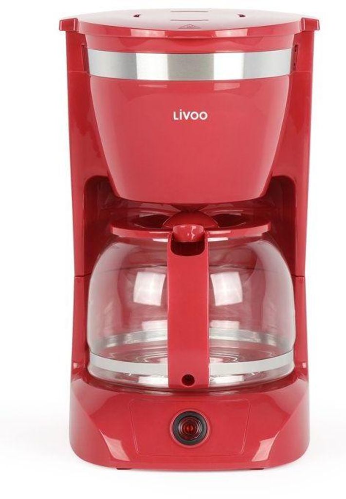 Elektrische Kaffeemaschine LIVOO DOD163RC, 1,25 L, 12 Tassen, 800 W, Rote Ausführung, Inklusive Permanentfilter und Messlöffel