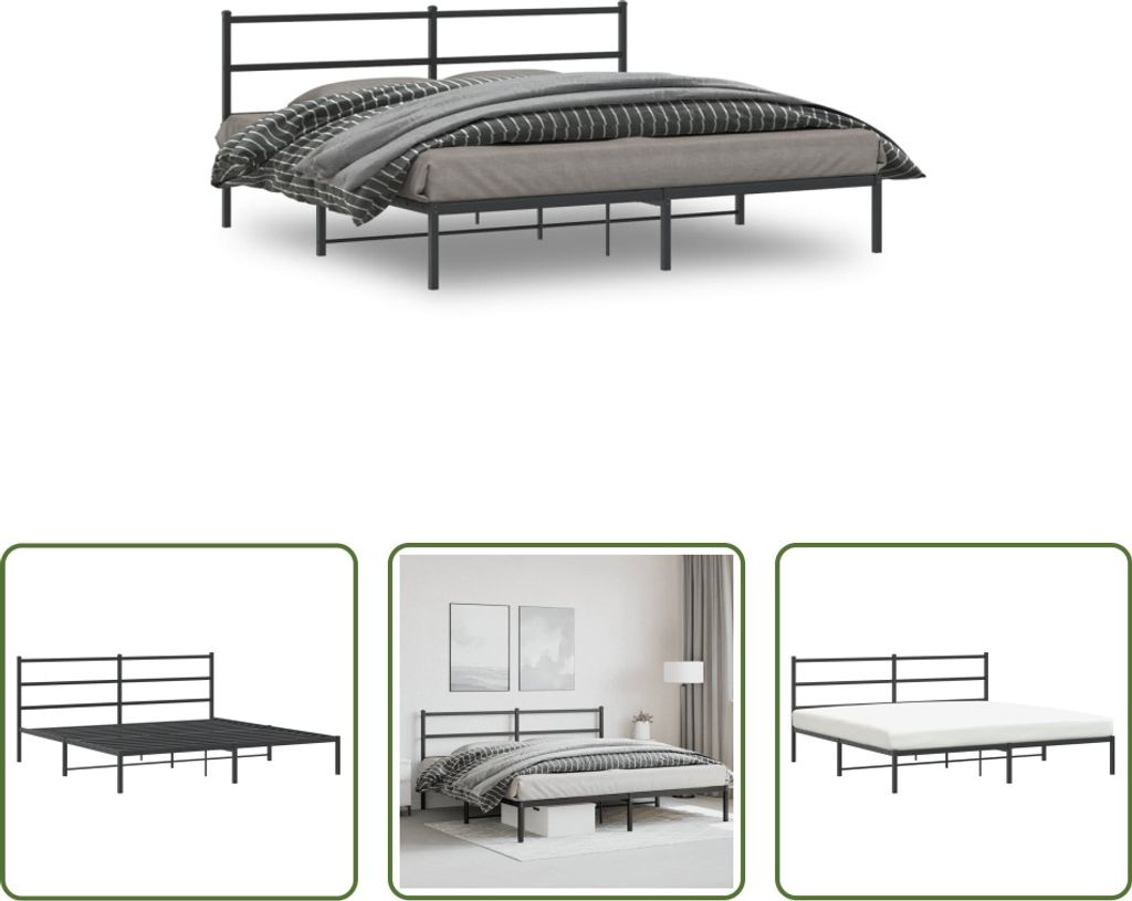 The Living Store Bettgestell mit Kopfteil Metall Schwarz 193x203 cm