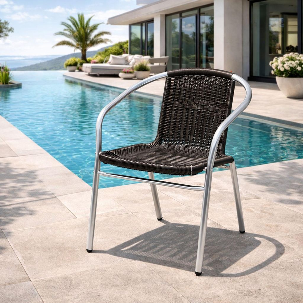 Stabiler Aluminuim / Polyrattan Bistrostuhl stapelbar Produktbild 