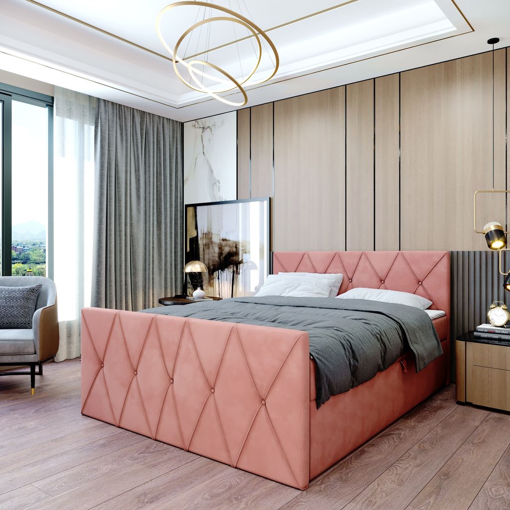Boxspringbett Doppelbett CLERMONT - 180x200cm Bett mit Bonellmatratze, mit Bettkasten f r Bettw sche und Topper. Gepolstertes Kopfteil und Fusstei...