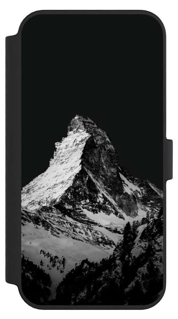 NIVOCASE Klapphülle für Apple iPhone 14 Pro Max Handyhülle aus Kunst Leder NIVOflip schwarz Alpspitze Berg Schnee