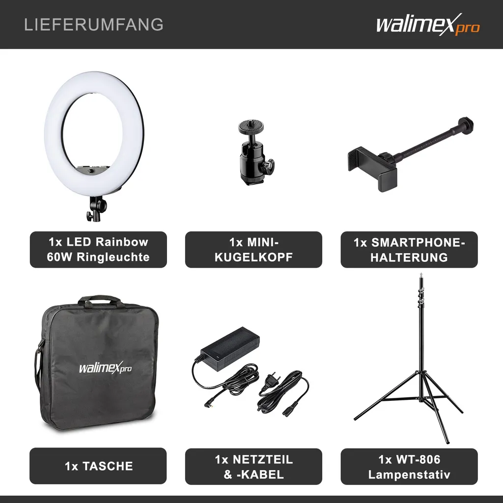Kit Éclairage Vidéo LED 60W Ring Light pour Streaming et Vlogging Pro