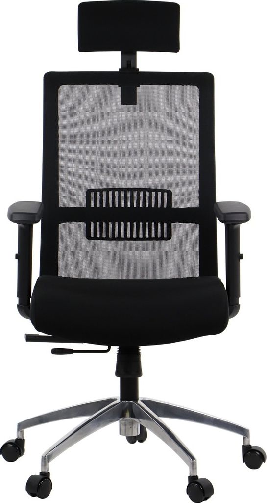 Drehbarer ergonomischer Bürostuhl RIVERTON M/H/AL, verstellbare Armlehnen, Kopfstütze, Netzrückenlehne, verschiebbarer Sitz (vorne-hinten), Alum...