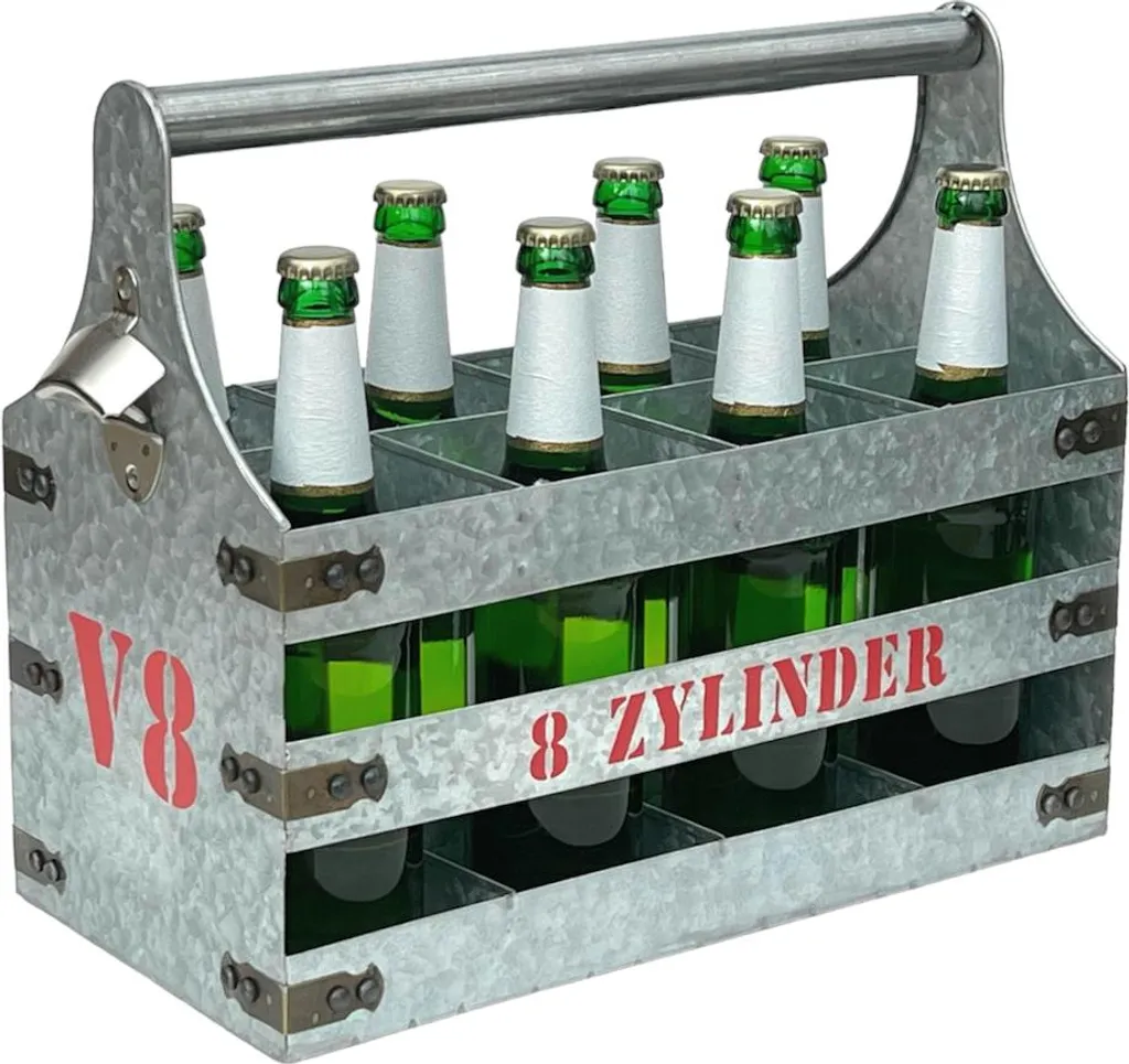 Cesto Birra V8 DanDiBo in Metallo: 8 Bottiglie e Apri-tappo Incluso