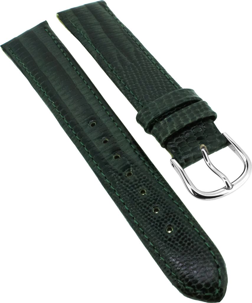 Beco Technic Uhrenarmband grün Tejuprägung Leder Wasserabweisend, Stegbreite:18mm, Schließe:Silbern