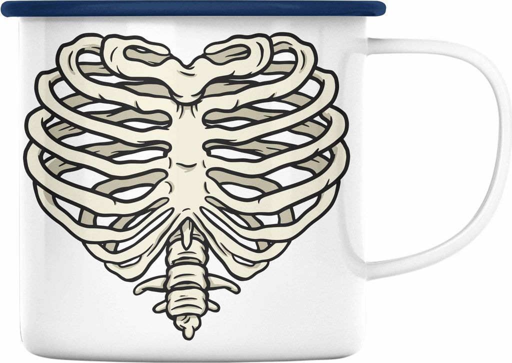 Trendation - Skelet Emaille Tasse Herz Geschenk Totenkopf Produktbild 