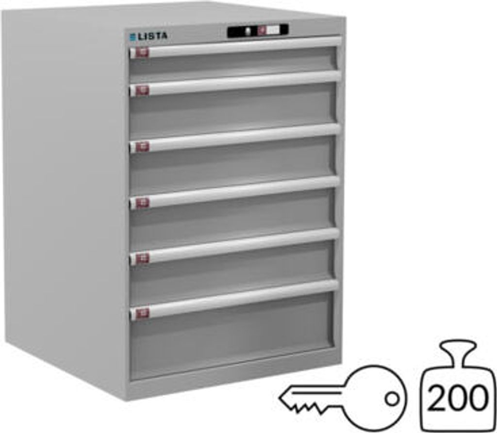 Lista Schubladenschrank - 14.509.020 - 1.000x717x725 mm (HxBxT) - 6 Schubladen - 200 kg - Key Lock - lichtgrau (RAL 7035)