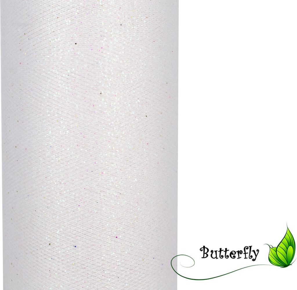 Glitzer Tüll 15cm, 9 Meter, Farbe:weiß 029