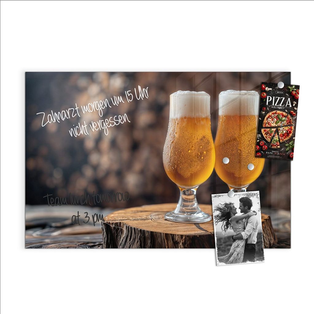 Magnettafel 90x60cm Pinnwand Whiteboard beschreibbar - Bier auf Holz