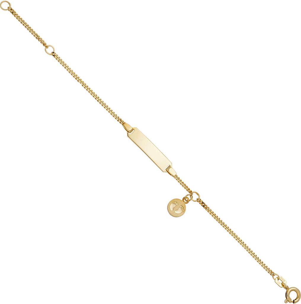 Armband 1,4mm Panzerkette Schildband mit Anhänger Füße 333 Gold Gelbgold, 14cm
