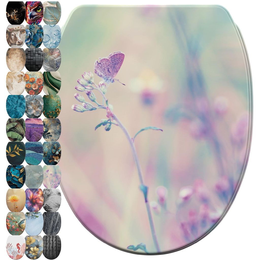 SANILO WC-Sitz mit Absenkautomatik und Schnellverschluss Meadow, Toilettendeckel direkt vom Hersteller, Klodeckel, Klobrille, WC Deckel, WC Brille