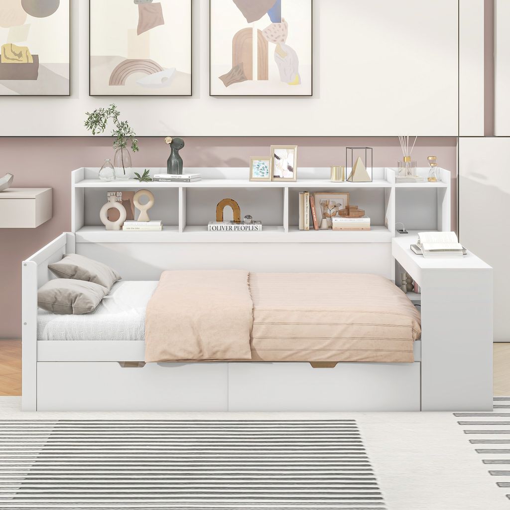 MODFU Schlafsofa Tagesbett 90x200cm mit Nachttischablage Produktbild 5