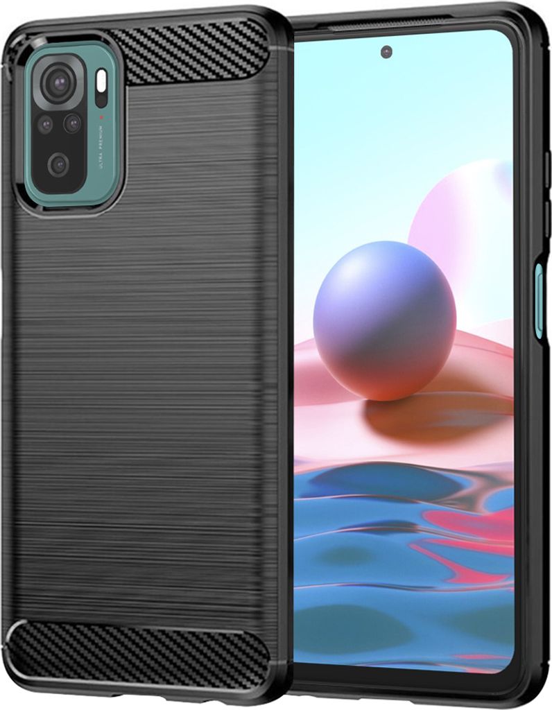 Techsuit Carbon Silicone Back Cover Hülle für Xiaomi Poco M5s / Redmi Note 10/10S - Schwarz