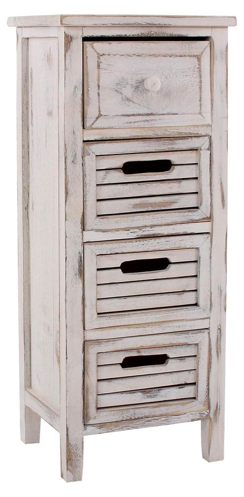 Kommode T18, Schubladenschrank, 4 Schubladen, 74x30x25cm Shabby-Look Vintage - weiß