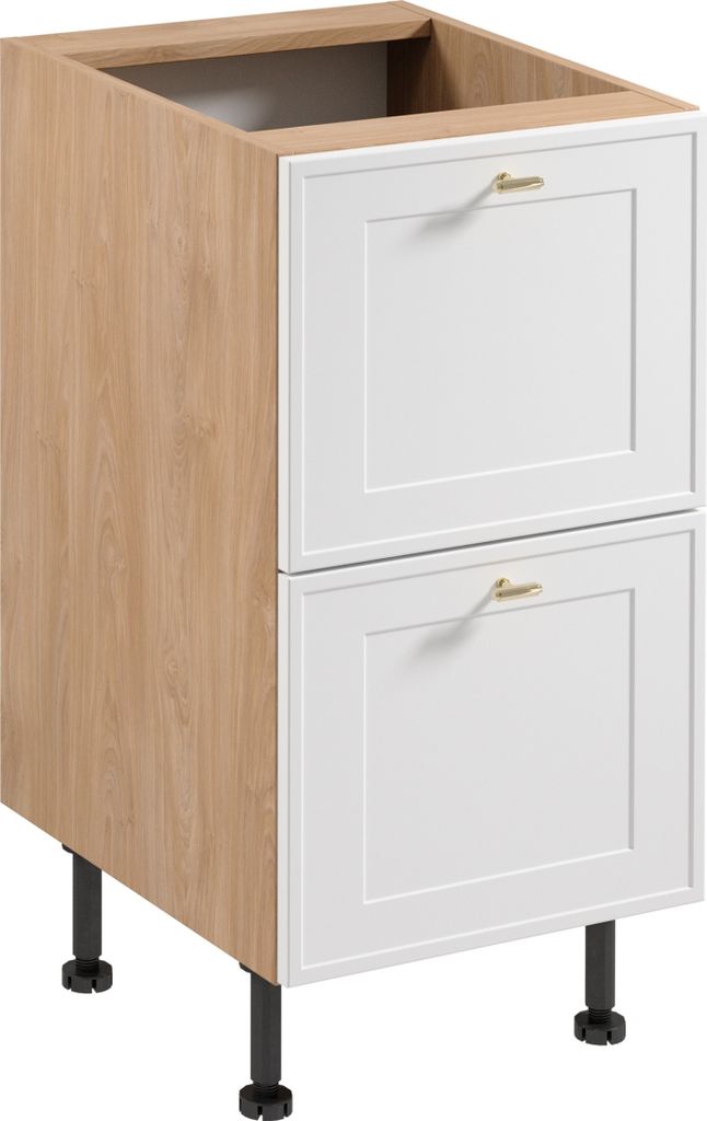 Küchenunterschrank 45 cm mit Schubladen ohne Arbeitsplatte, Sorento D45S2 AX, Weiß/Sonoma Eiche