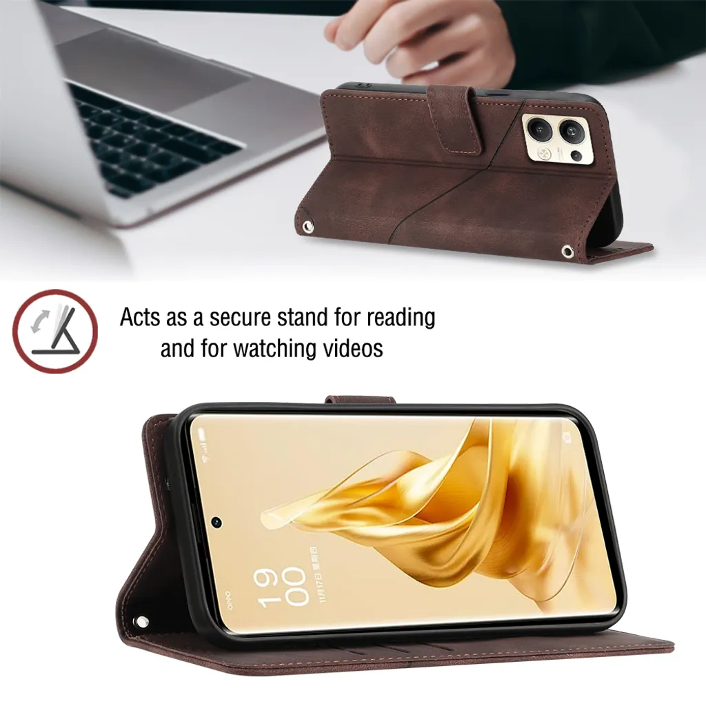 JIAFEI Custodia Portafoglio In Pelle Per Oppo A74 4G – Flip Cover Con Slot Carte E Supporto, Marrone - 4