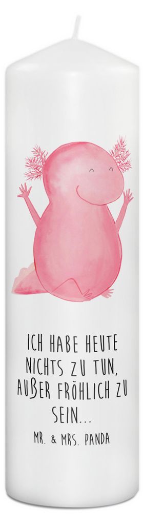 Mr. & Mrs. Panda Kerze Axolotl Hurra 29 x 8 cm XL - Weiß - Geschenk, Spaß, Wachskerze, Erinnerungskerze, Zufriedenheit, Bedruckte, Stumpenkerze, ...