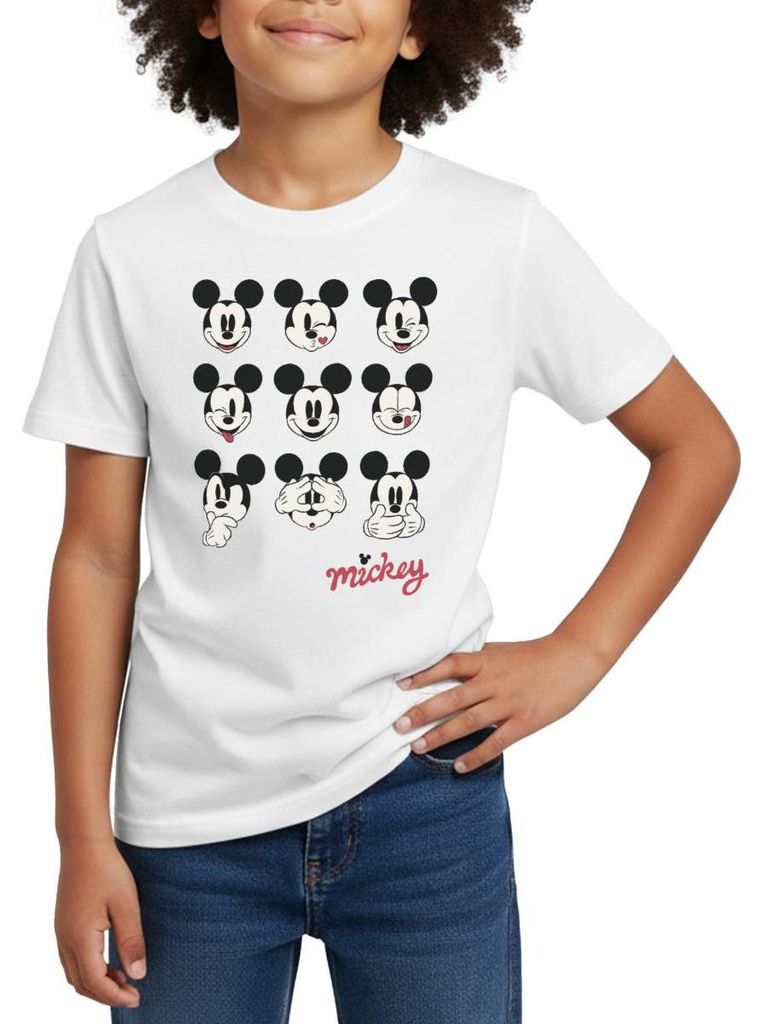 Mickey & Minnie Mickey Mouse Gesichtsausdrücke Kinder T-Shirt, 110/116 (5-6 Jahre), Weiß